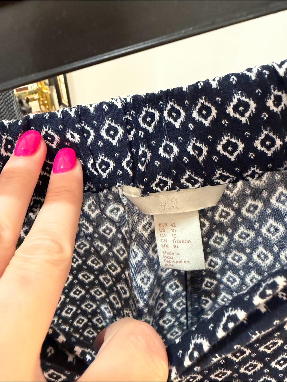 H&M Navy and White Printed Wide-Leg Trousers - Picture 3 of 3